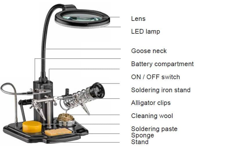 Soldering aid with gooseneck LED lamp