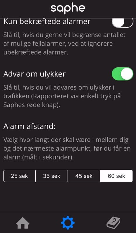 Saphe trafikalarm, se politiets fotovogn før den ser dig ! Her sætter bl.a. advarsel om ulykker og alarm afstand i sekunder. Du 