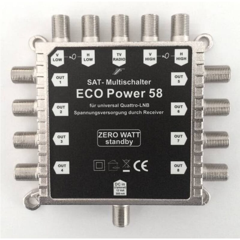 ECO Power58 multiswitch til parabol-flerbrugeranlæg. 1 Pos. til 8 modtagereChessMultiswitche ECO Power58 multiswitch til parabol-flerbrugeranlæg. 1 Pos. til 8 modtagere