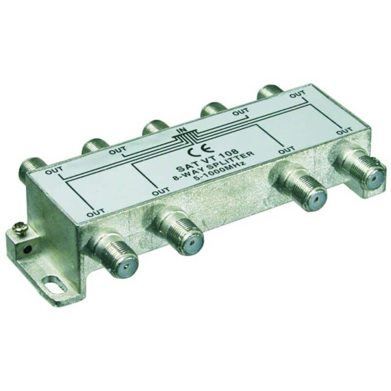 8 vejs splitter - fordel antennesignal fra antenne eller kabel TV til 8 rum. 8 vejs splitter - fordel antennesignal fra antenne eller kabel TV til 8 rum.