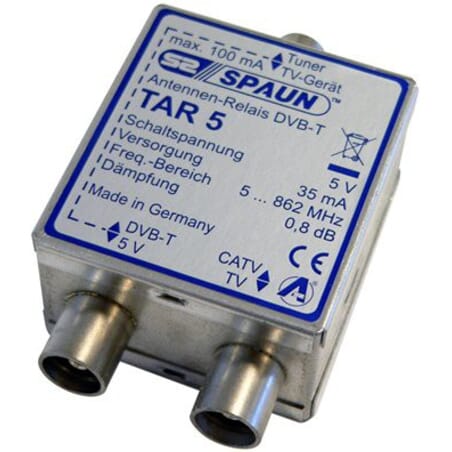 Spaun TAR 5 - antenneomskifterrelæ til dig der modtager både kabel TV og antenne TV på samme box.