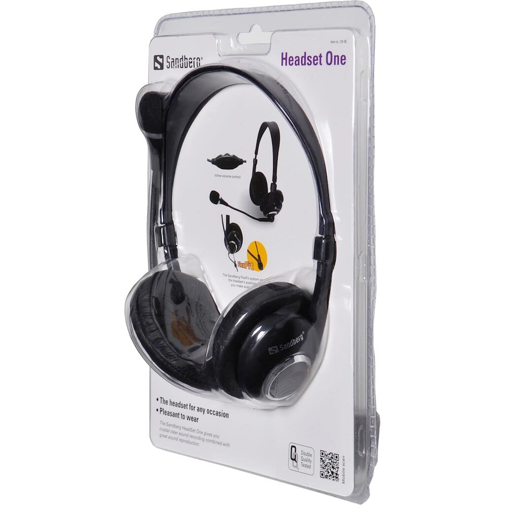Sandberg Headset OneThe Sandberg Headset One gives you crystal clear sound recording combined with great sound reproduction. You can use this for Internet telephony or for talking to other players during network gaming. You get a speaker for each ear that produces excellent sound and ensures a superb sound experience without disturbing others around you. The speakers are discretely connected via a comfortable headband. The set is equipped with a microphone on a fully adjustable, flexible arm. It also features an inline volume control.Sandberg