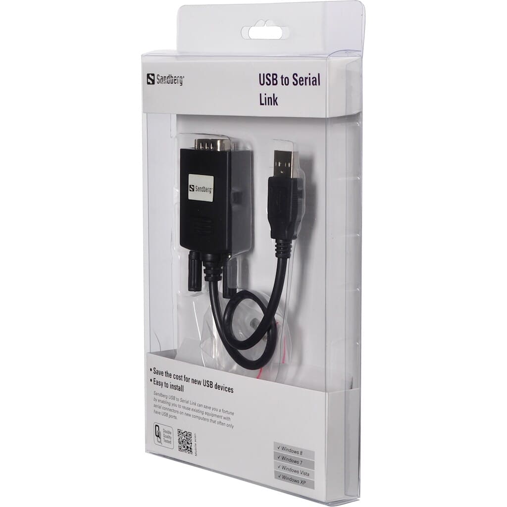 Sandberg USB to Serial Link (9-pin)The Sandberg USB to Serial Link can save you a fortune by enabling you to reuse existing equipment with serial connectors on new computers that often only have USB ports. You will also save time, because the Sandberg USB to Serial Link is easy to install, with no need to open up the computer as with an expansion card. Compatible with most mobile telephones, PDAs, digital cameras and modems.Sandberg
