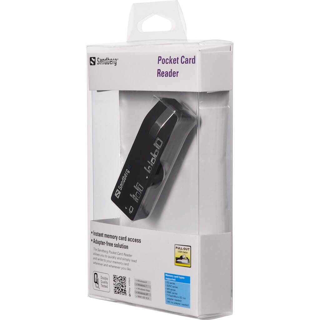 Kortlæser til en lang række hukommelseskort. Tilsluttes blot til computerens USB port