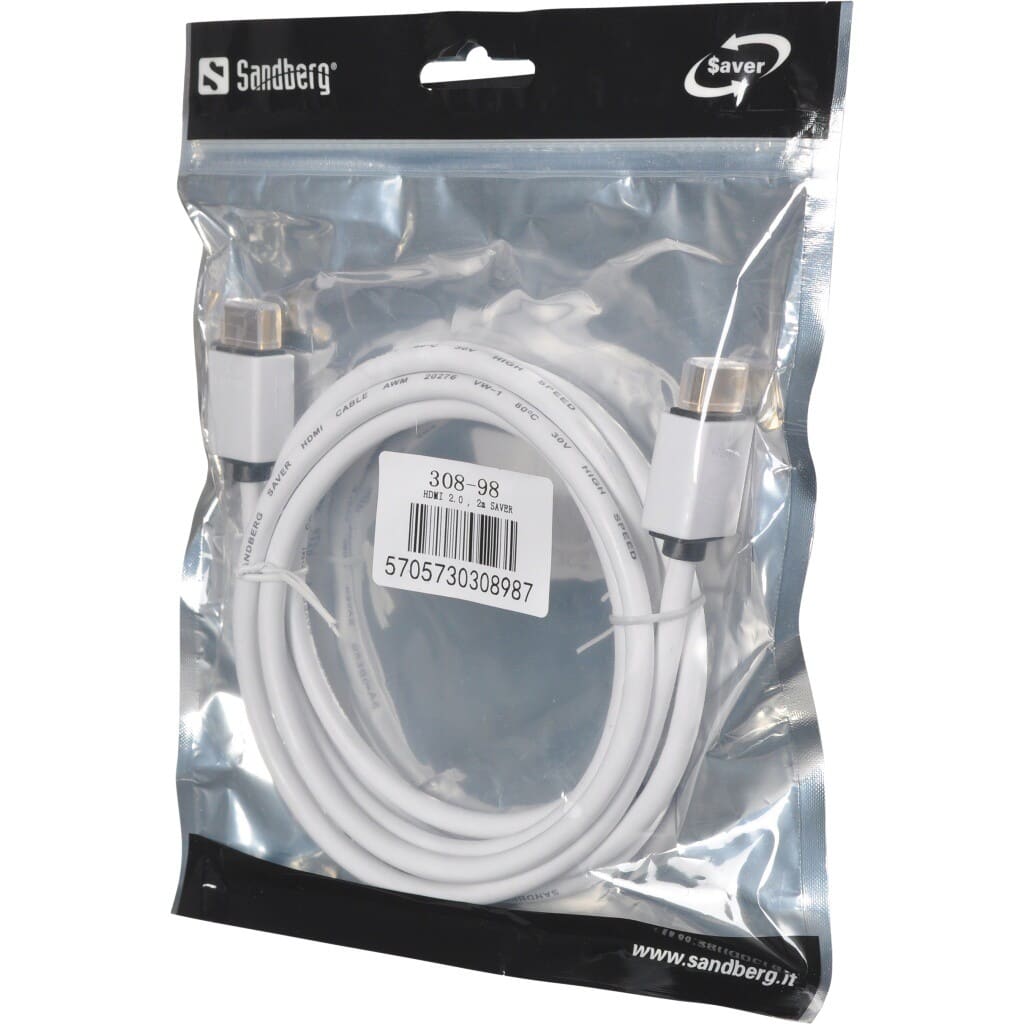 Sandberg HDMI 2.0, 2m SAVERYou can use this cable to connect HDMI devices like your DVD player or games console to your TV with an HDMI connector.Sandberg