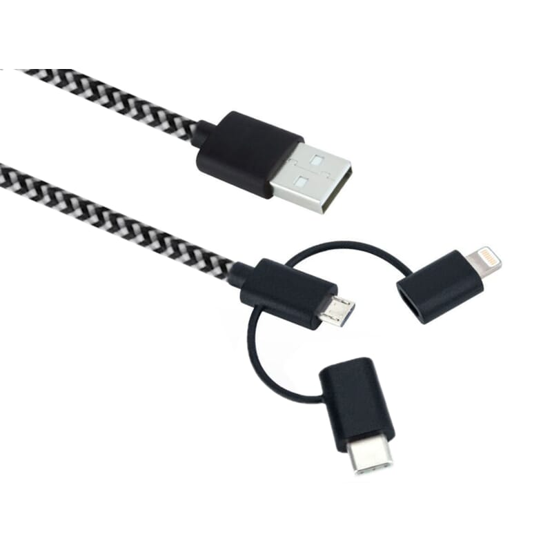 3i1 Lightning mikro USB og USB C ledning