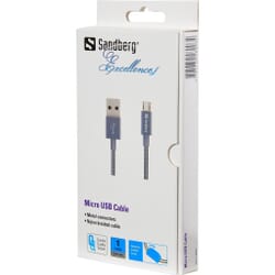 Sandberg Excellence MicroUSB 1m GreySandbergOpladere og kabler Med Sandberg Sync and Charge Cable kan du synkronisere med PC’en og få ladet batteriet op fra PC eller en lader med USB udgang. Med i pakken får du en kabelsamler i ægte læder.