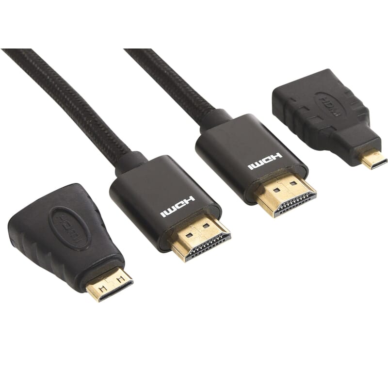 Smart HDMI 2.0 adaptersæt. Skift mellem 19M standard, micro og mini HDMI stik.