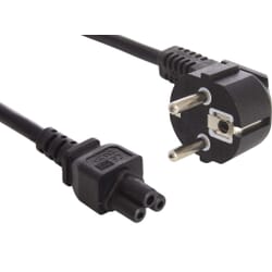 Sandberg 230V PC power cable. 2 pins to cloverleaf 1.8MPower cable with "cloverleaf" connector that fits the power supply of most laptops. The cable connects the power supply to a mains socket, thereby providing the laptop with power.Sandberg