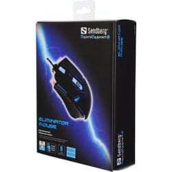 Sandberg Eliminator MousePrecision and accuracy are of paramount importance, when you need to sneak up on the enemy and fire the decisive shot. With the Sandberg Eliminator Mouse, you are well on your way there. A well balanced metal plate at the bottom of the mouse ensures ultra-precise movements. The mouse features seven built-in LED lights with changing colours, and is equipped with a stylish nylon-clad cable. A must-have for your gaming setup!Sandberg