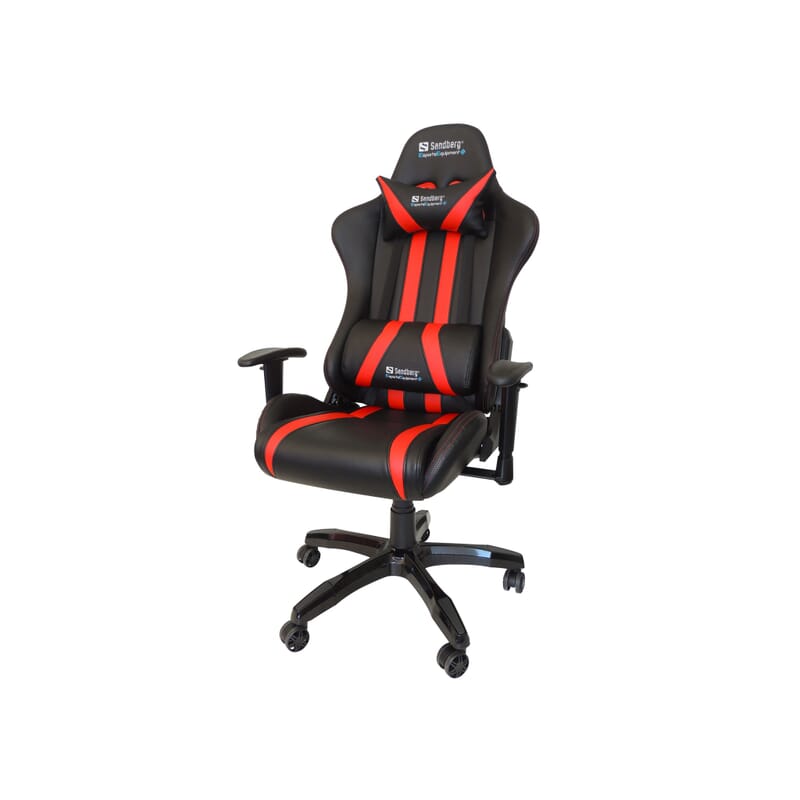 Sandberg Commander Gaming Chair Black/RedSandberg Commander Gaming Chair lets you really take the lead when gaming. The sleek racing seat is made of shiny PU leather, and you even get cushions for your neck and back. The chair has numerous adjustment options for both racing seat and armrests so you can set it exactly as you like; for example, you can take a break from the games, put the seat back down and have yourself a power nap! The chair is built on a solid base and can rotate 360 degrees. Height is easily adjusted with a gas lift.Sandberg