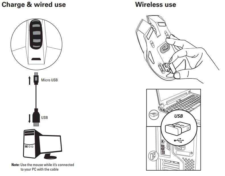Sandberg Wireless Sniper MouseThe Sandberg Wireless Sniper Mouse can be used with and without the cable, according to your desire. The mouse is charged via the accompanying USB cable, and can be connected to the PC with the same cable - or completely wirelessly for optimum freedom. With an attractively thick scroll wheel and trigger button, as well as a battery indicator. 3 built-in LED lights in changing colours and a total of 8 buttons.Sandberg