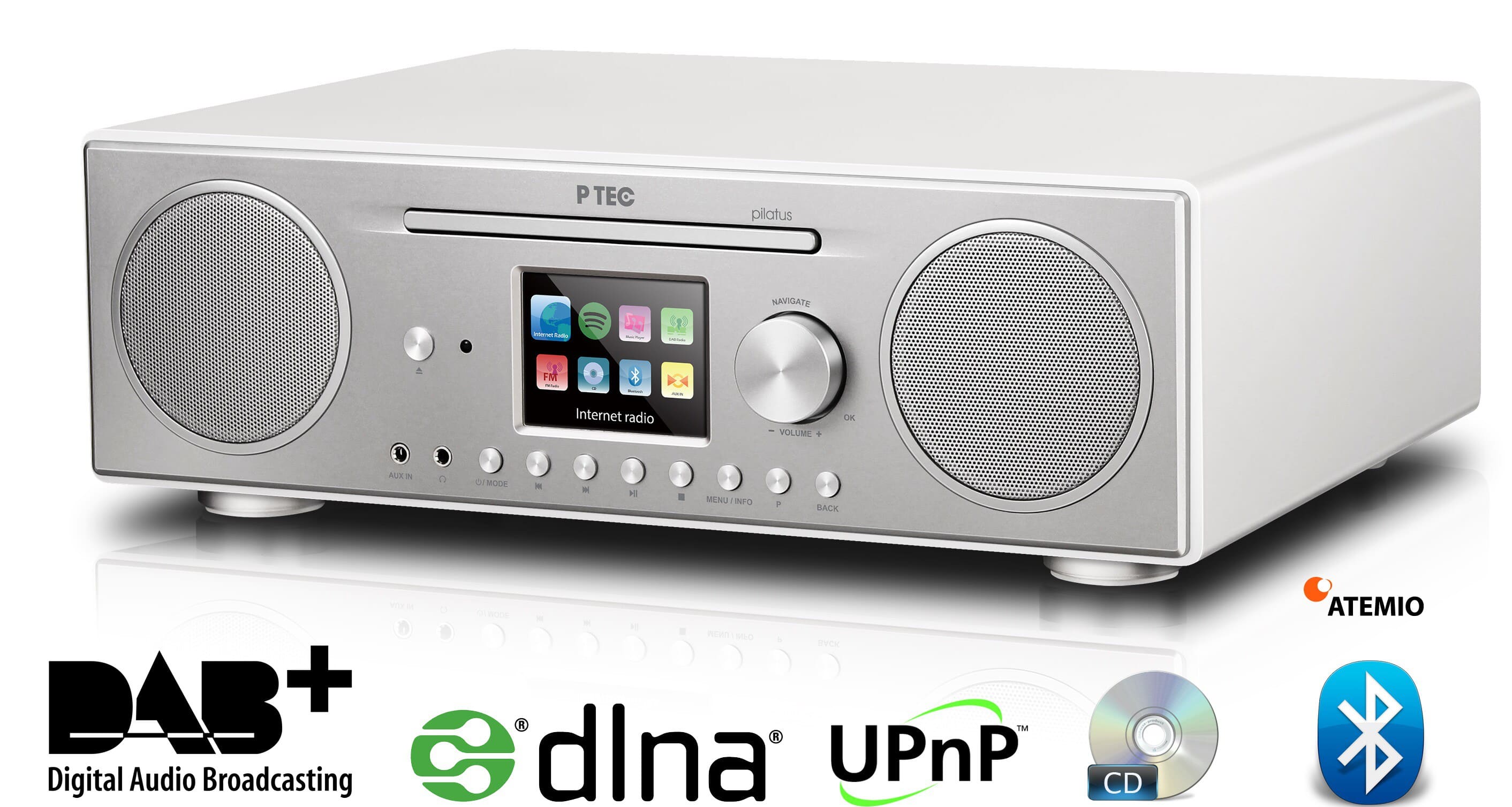 Atemio PTEC Pilatus digital radio DAB+,FM,MP3,CD,Spotify connect, UPnP,DLNA.