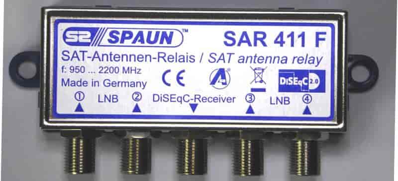 Spaun SAR 411 F DiSEqC switch 4-1 - tilslut 4 LNB hoveder på parabol og nedfør signal i ét kabel.