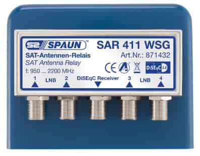 Spaun SAR 411 WSG DiSEqC 4-1 omskifter. Monter 4 lnb hoveder på din parabol og nedfør signal i ét kabel.