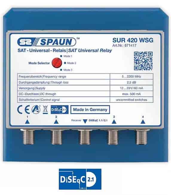 Spaun SUR 420 WSG - Universal SAT relæ / DiSEqC switch. Absolut topkvalitet til dig der skal bygge stort parabolanlæg.