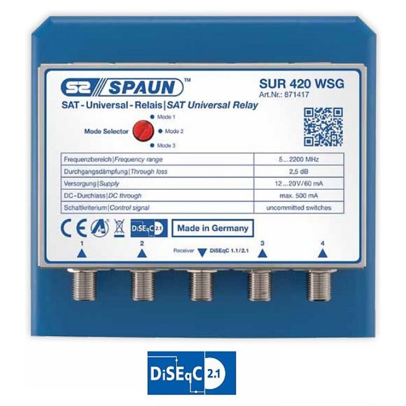 Spaun SUR 420 WSG - Universal SAT relæ / DiSEqC switch. Absolut topkvalitet til dig der skal bygge stort parabolanlæg.