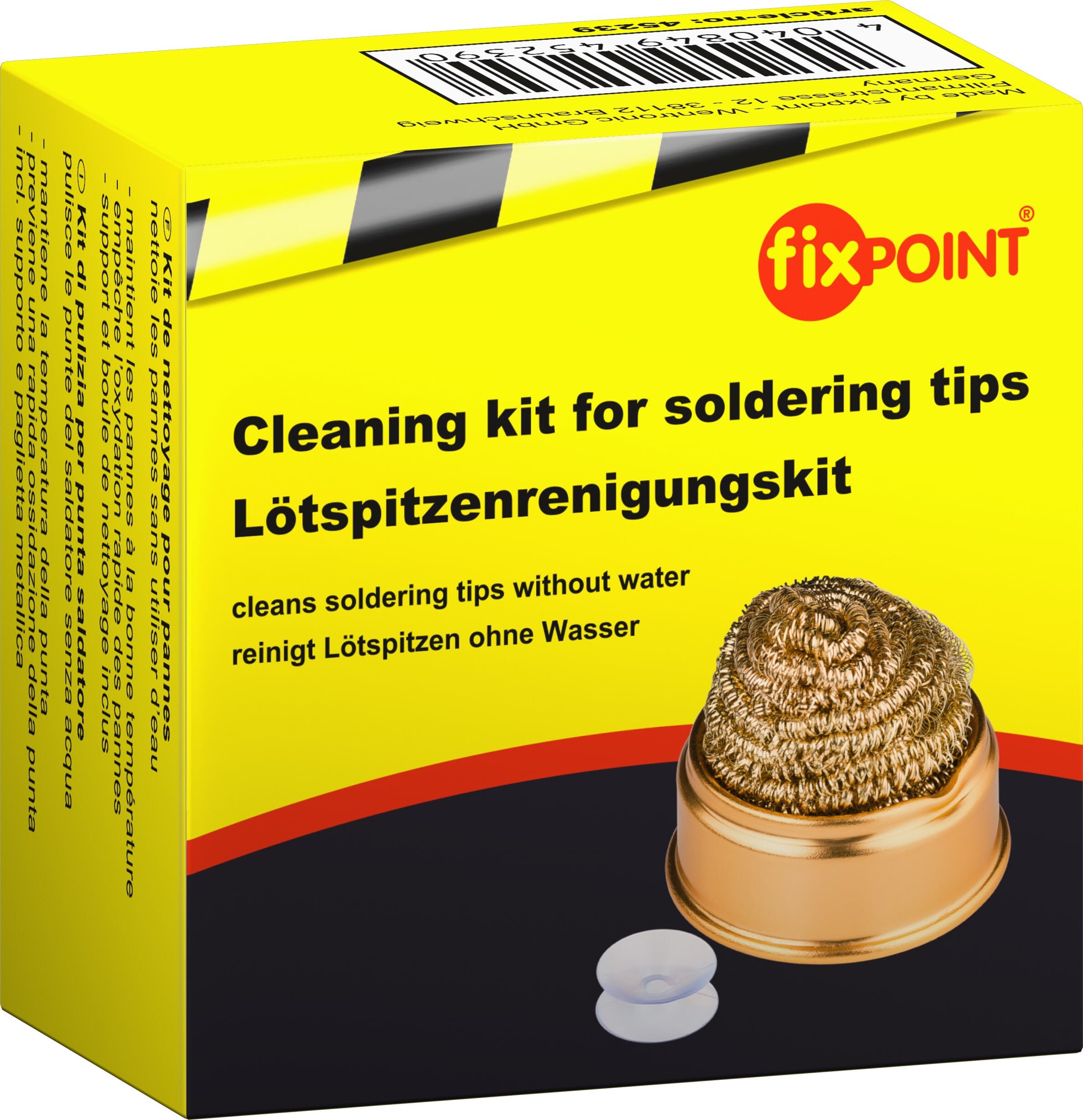 Rensekit til loddekolbe - kit med holder,sugekop og "renseuld". Hold loddekolbetemperaturen og undgå oxidering af loddespidsen. 