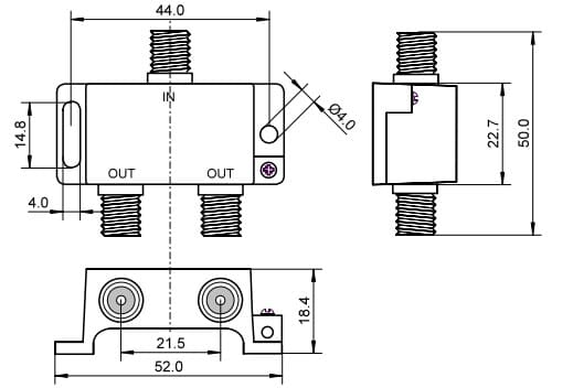 2 Way splitter,5-1000 MHz.2 Way splitter,5-1000 MHz. Splitter for 2 way distribution of radio, TV and CATV cable TV signals. Connection type F (female). 1 input - 2 outputs.goobay