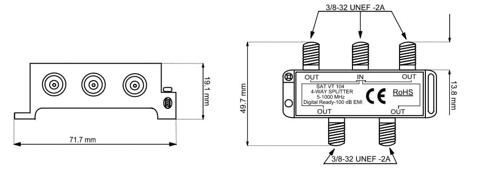 4 Way splitter for Terristrial TV, CATV and radio signals.,5-1000 MHz.