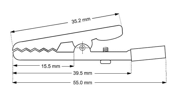 Alligatorclip with screw, red. 55 mm.