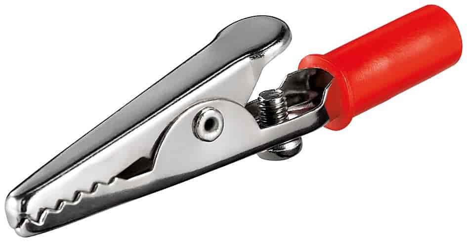 Alligatorclip with screw, red. 55 mm.