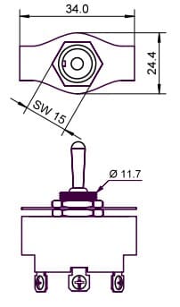 Toggle switch 250 V. 6 A. 2xOn/Off/On