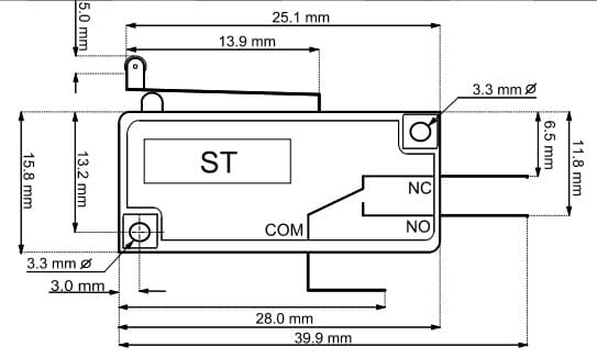 Microswitch toogle switch short roller lever 5A/250V