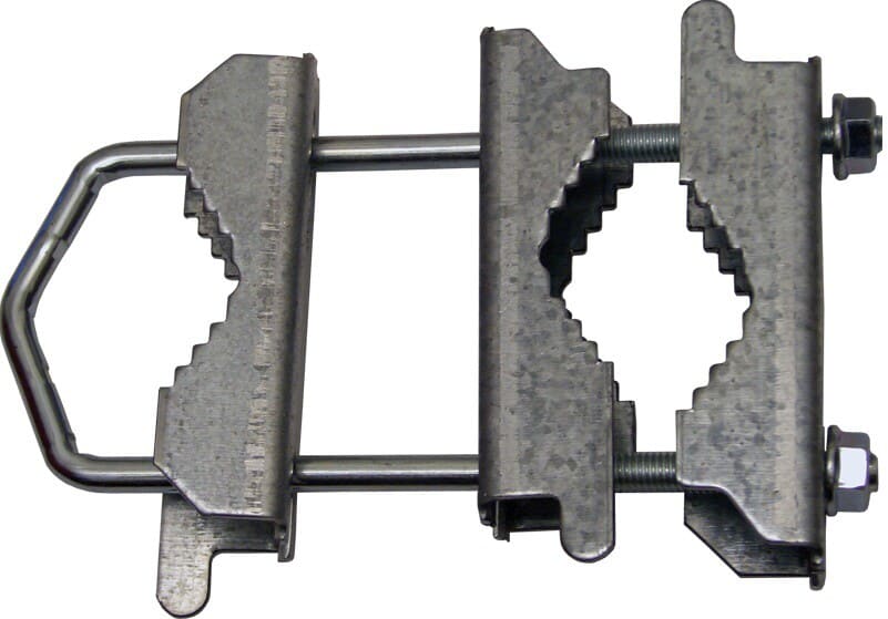 Dobbeltclamp til masterør. Til montering af masterør på eksisterende masterør eller f.eks. balkongelænder.