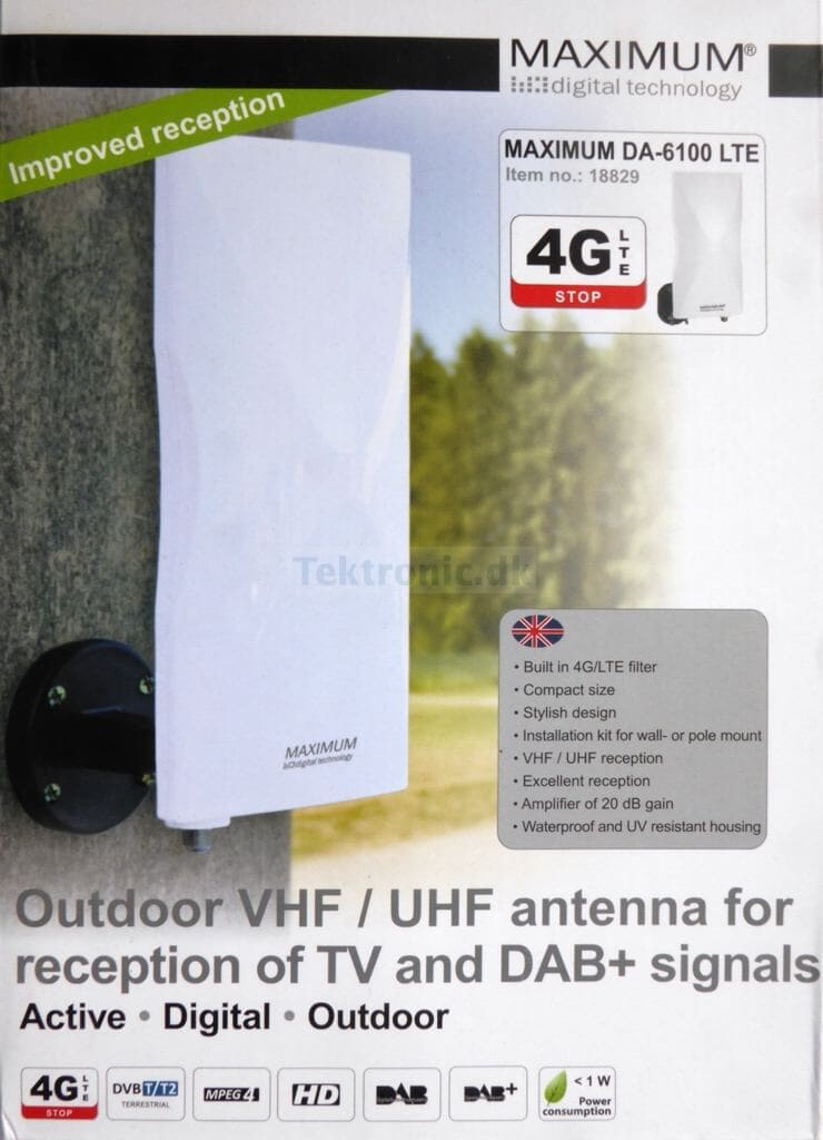 Maximum DA-6100 outdoor DVB-T/T2 antenna with LTE / 4G filter and amplifier.