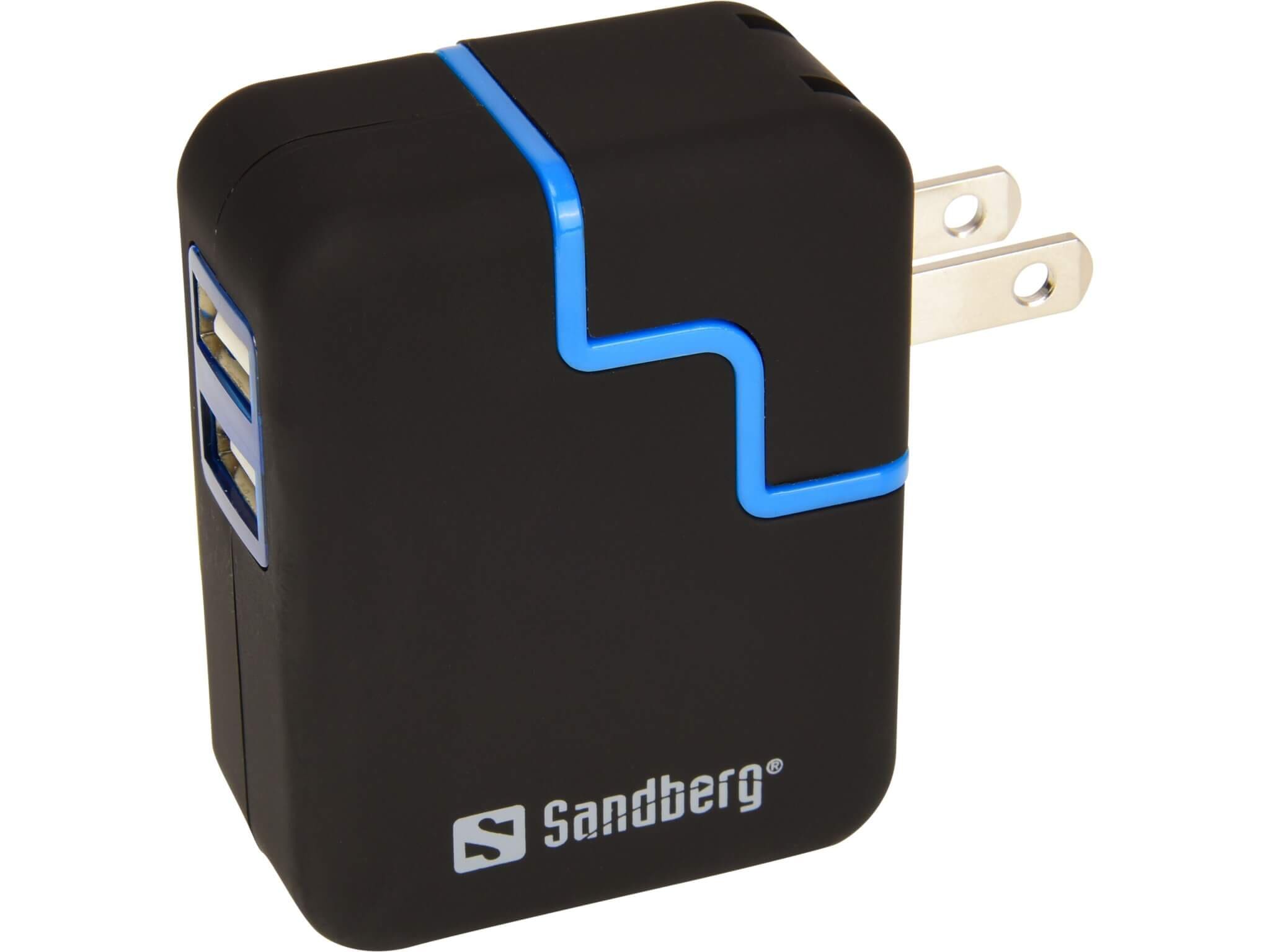 Sandberg USB oplader med dobbelt udgang til mobil og tablet