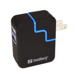 Sandberg USB oplader med dobbelt udgang til mobil og tablet
