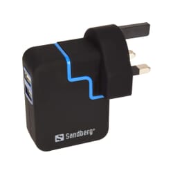 Sandberg USB oplader med dobbelt udgang til mobil og tablet