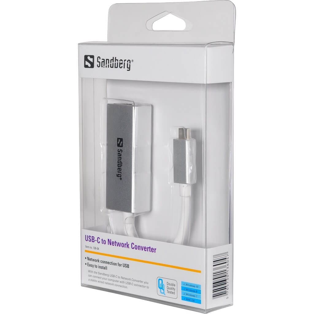 USB-C RJ45 netværksadapter Sandberg 10 100 1000 Mbps 8023X