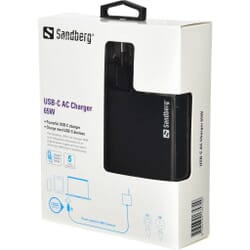 USB-C oplader 65 Watt fra Sandberg. Med 5 års garanti