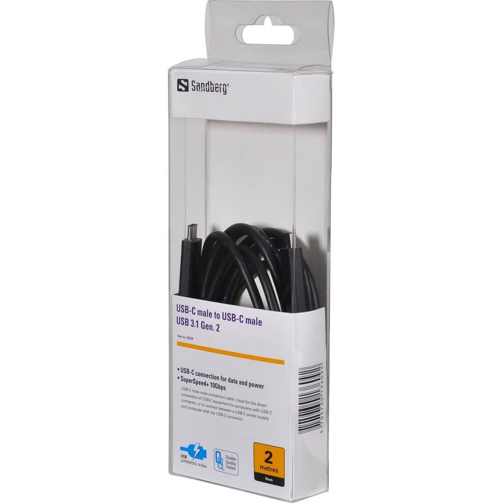 USB-C to  USB-C kabel. 2 Meter USB 3.1 Gen.2.Sandberg