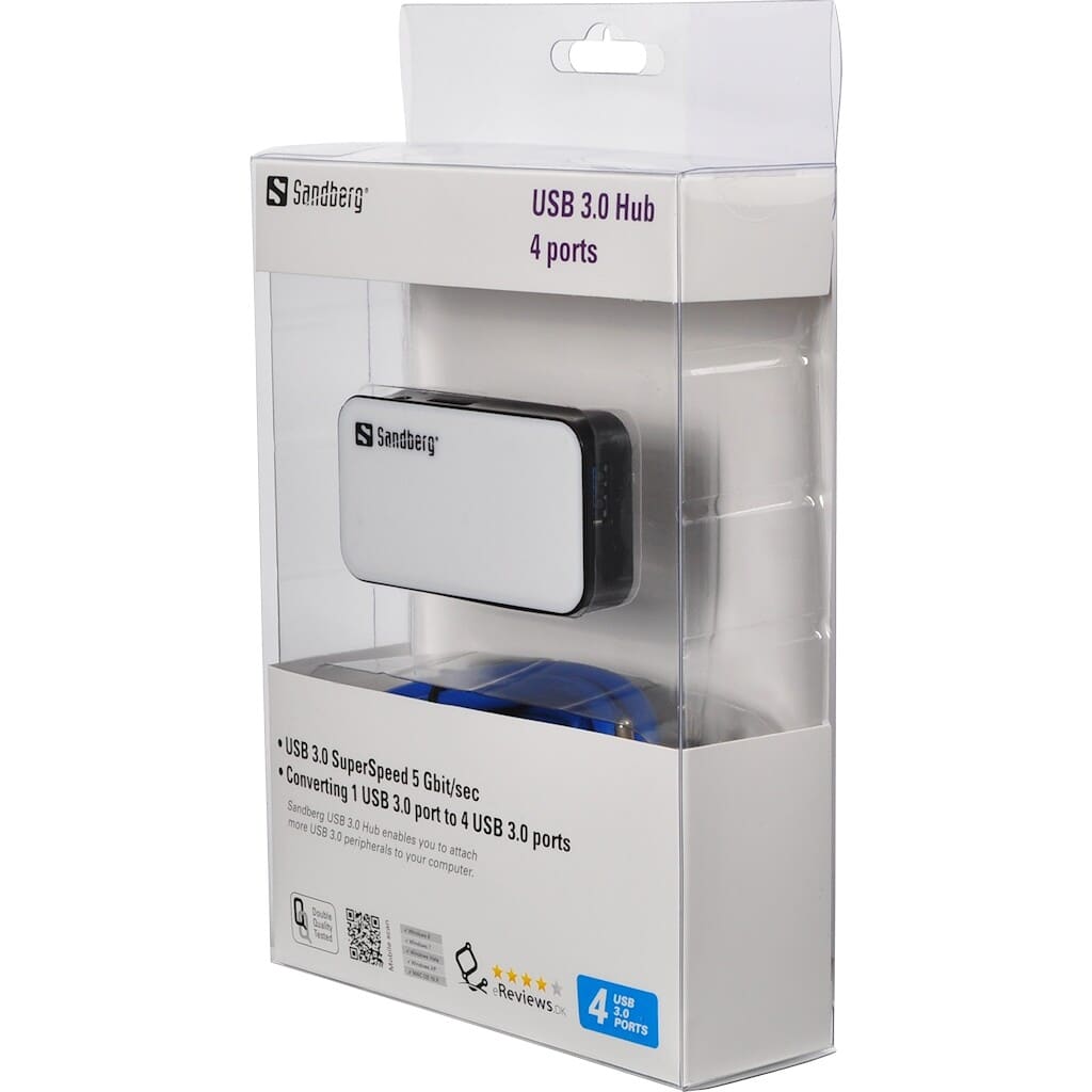 USB 3.0 Hub 4 porte, udvid din PC med flere lynhurtige USB porte,Sandberg