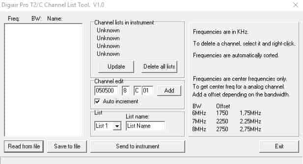 Signalmeter - redigerbar kanaldata via PC - DigiAir PRO T2/C