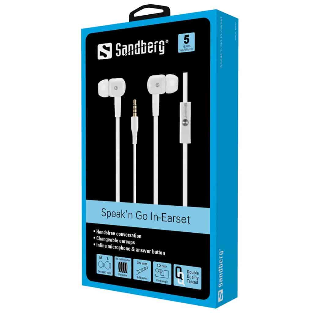 Sandberg Speak'n Go In-Earset WhiteWith Sandberg Speak’n Go In-Earset you get great sound in a stylish earset. The cable features a microphone and answer button for incoming calls, so you don't have to take the phone out of your pocket.Sandberg