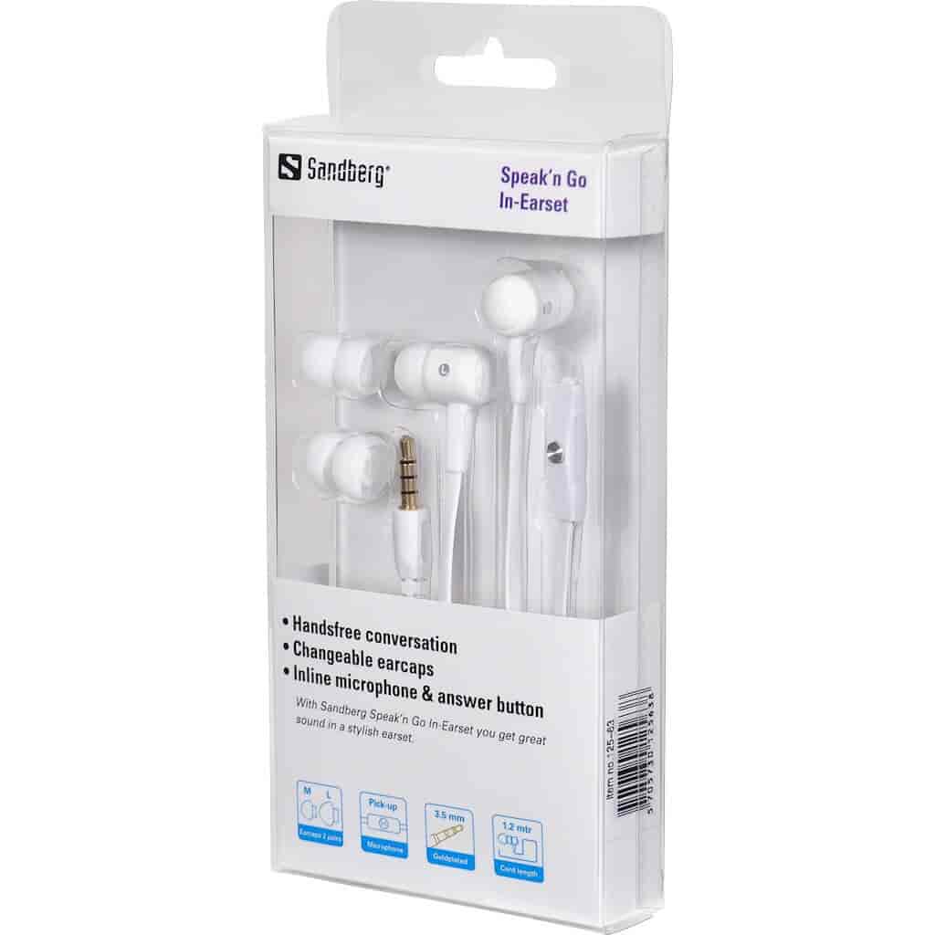 Sandberg Speak'n Go In-Earset WhiteWith Sandberg Speak’n Go In-Earset you get great sound in a stylish earset. The cable features a microphone and answer button for incoming calls, so you don't have to take the phone out of your pocket.Sandberg