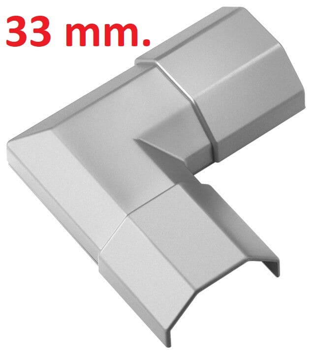 Vinkelstykke 90 grader til 33 mm. kabelbakke (kabelkanal). Fuldend din installation og skjul ledninger.