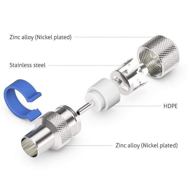Koax (Coax) antennestik hun - Lynmontering, Coax antennestik han, IEC, til 6,5-8.00 mm. antennekabel, Quick