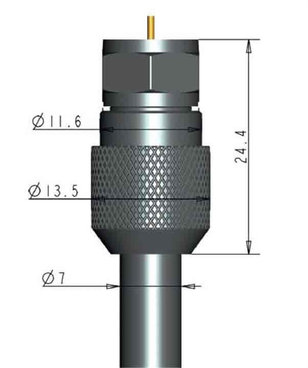 Antennestik F-stik Easy-Install til kabel Ø på 6,8-7,0 mm (blå markering)