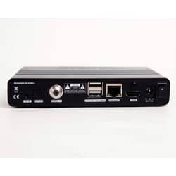 Qviart Lunix E2 DVB digitalmodtager til parabol og IPTV. Qviart Lunix DVB bagside med tilslutninger HDMI USB LAN SPDIF og IR ext
