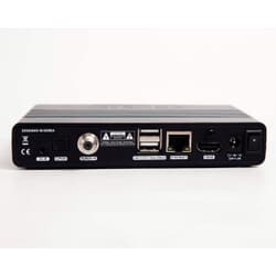 Qviart Lunix E2 DVB digitalmodtager til parabol og IPTV. Qviart Lunix DVB bagside med tilslutninger HDMI USB LAN SPDIF og IR ext