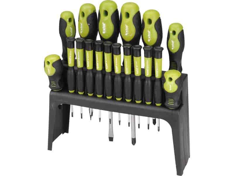 Screwdrivers, set of 18 parts and holder