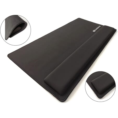 Sandberg Desk Pad Pro XXLSandberg Desk Pad Pro XXL is the perfect underlay for your keyboard and mouse. Stays in place thanks to the non-slip underside, even when you make rapid mouse movements or keystrokes. Features a built-in and comfortable wrist support. The support is there to relieve strain on your wrist when using the keyboard and mouse. Stitched edges to avoid fraying.Sandberg