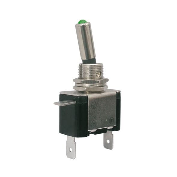 Vippekontakt m. LED lys, ON-OFF 12VDC/25A  (grøn)