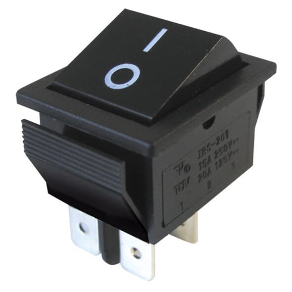 Vippeafbryder 250V/15A, 2 x ON/OFF, 4 ben, sort