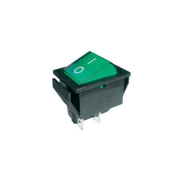 Vippeafbryder 250V/15A, 2 x ON/OFF, 4 ben, grøn/sort